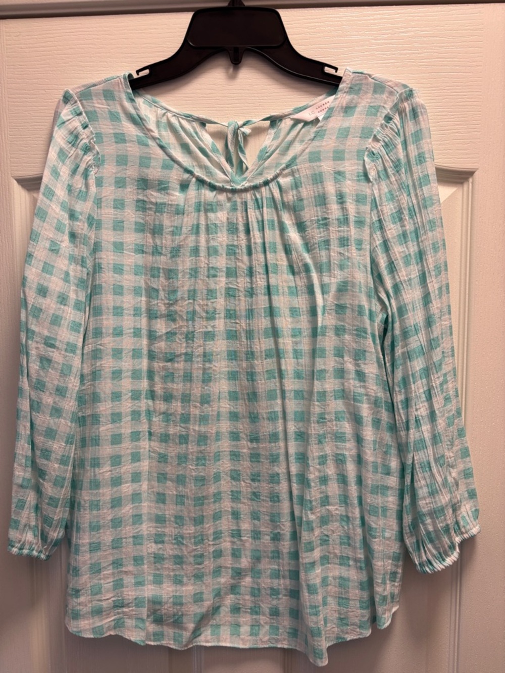 Women’s Mint Gingham Long-Sleeve Top